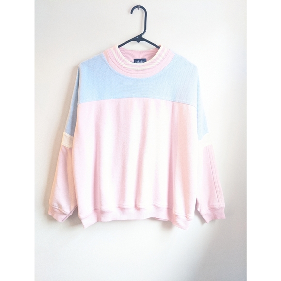 Vintage Sweaters - Vintage 90s Pink/Blue Color Blocked Crew Sweater